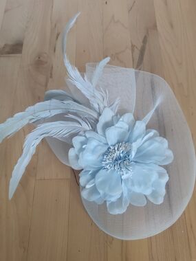 Pale Blue Floral Feather Fascinator Headpiece